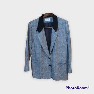 Alfred Dunner Tweed & Velvet Women's Double Breasted 2 Button Blazer Made in USA